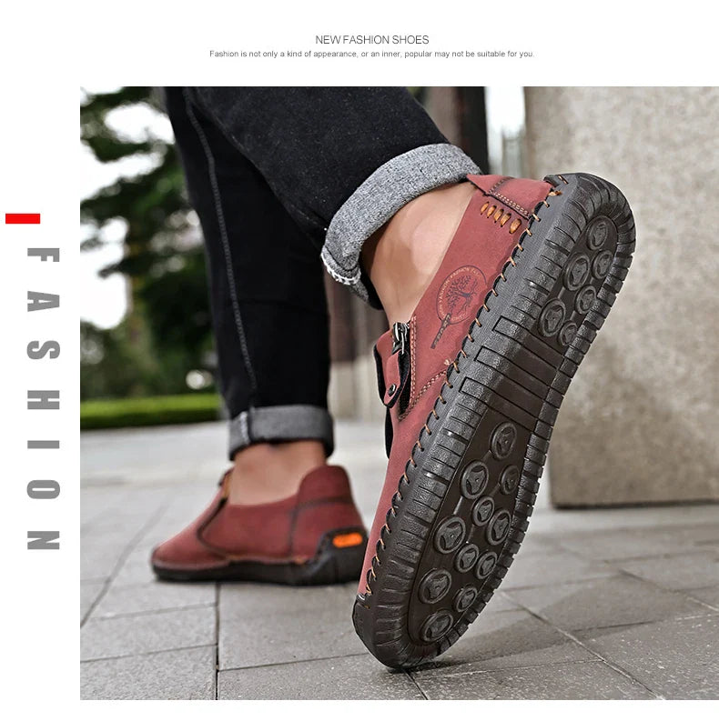 Handmade Leather Men Shoes Casual Slip On Loafers Breathable Leather Shoes Men FlatsTooling Shoes Plus Size