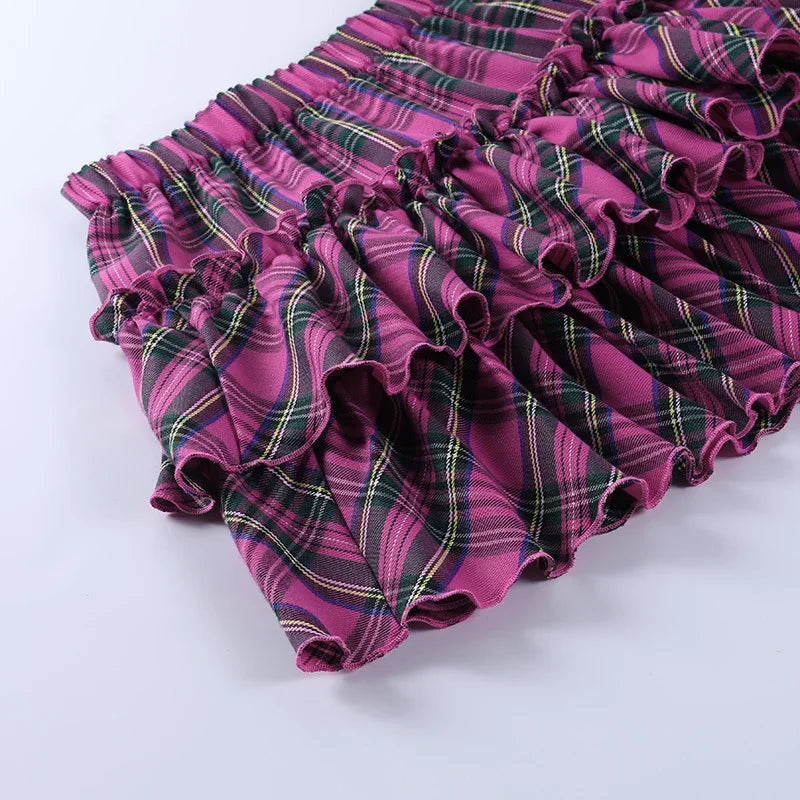 Pink Skirt Japanese College Style Youth Girl Plaid Skirt Female High Waist Slim Lolita Cosplay Y2k Skirt Goth Skirt