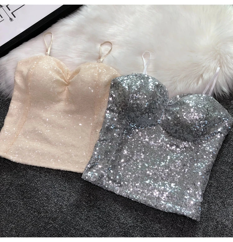 Women's Fashion Sexy Women 2023 Nick Sparkling Sequins Vest Harness At Night Binder Chest
