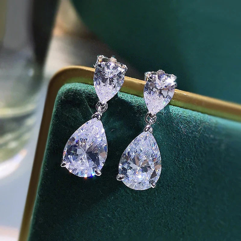 100% 925 Sterling Silver Water Drop High Carbon Diamond Drop Earrings For Women Sparkling Wedding Party Fine Jewelry Gift