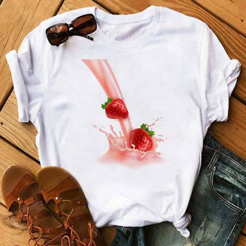 Funny Fruits T Shirt Women Fashion Kawaii Banana Print White T-shirt Harajuku TShirt Short Sleeves Tops Tee Shirt Femme T Shirts