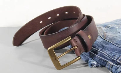 Luxury Handmade Leather Copper Buckle Man's Belt Cinturon Gotico Cowhide Retro All-match Casual Jeans Soft Belt ABC
