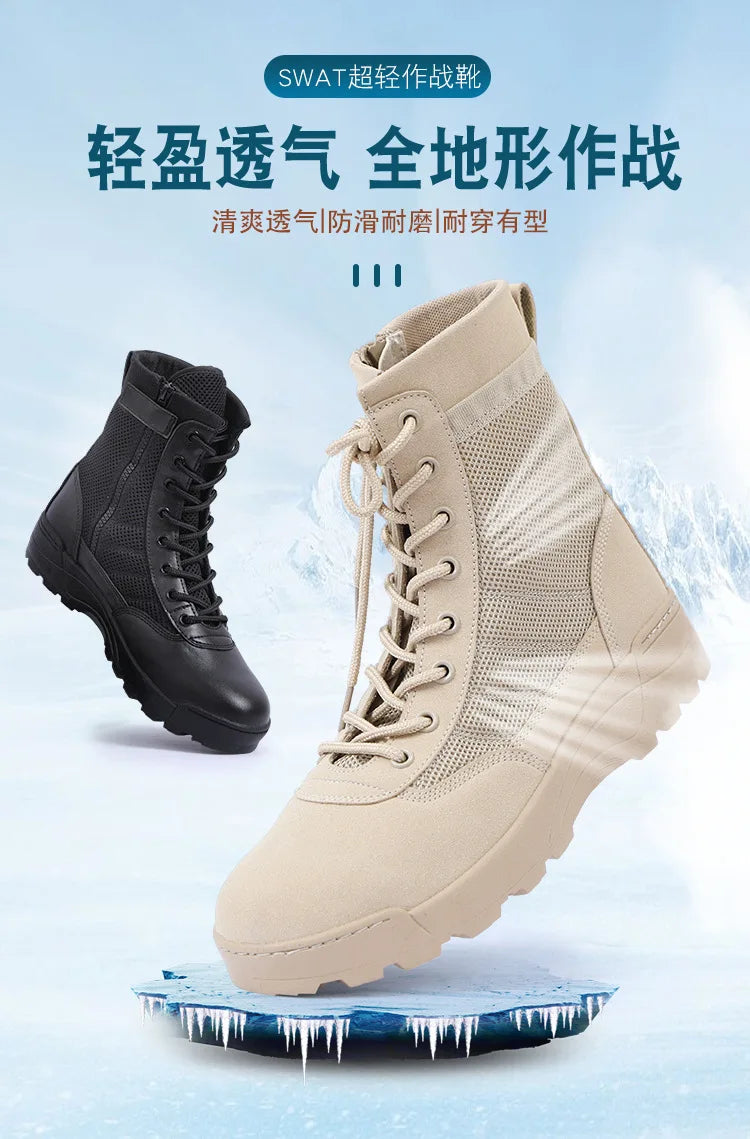 Men Breathable Mesh Tactical Boots Men Boots Outdoor Lightweight Hiking Shoes New Desert Combat Boots Work Men Shoes