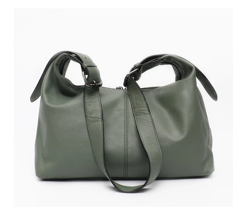 Luxury Women Cowhide Crossbody Bag Large Casual Shoulder Purse Wide Strap Handbag Female Daily 100% Genuine Leather Hobo Sack