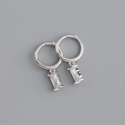 925 Sterling Silver Colorful Square Shiny Zircon Beads Piercing Stud Earrings for Women Fashion Gothic Exquisite Jewelry