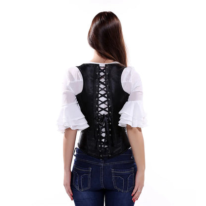 Faux Leather Corset Sexy Clubwear Bustier Hot Lingerie  Zipper Costume Lace up  Waist Cincher Top Plus Size