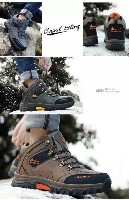 Men Winter Snow Boots Waterproof Leather Sneakers Super  Warm Men's Boots Outdoor Male Hiking Boots Work Shoes Size 39-47