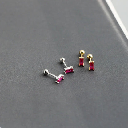 925 Sterling Silver Colorful Square Shiny Zircon Beads Piercing Stud Earrings for Women Fashion Gothic Exquisite Jewelry
