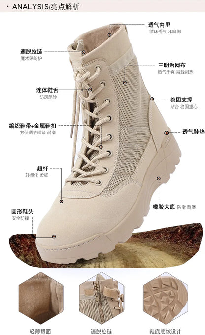 Men Breathable Mesh Tactical Boots Men Boots Outdoor Lightweight Hiking Shoes New Desert Combat Boots Work Men Shoes
