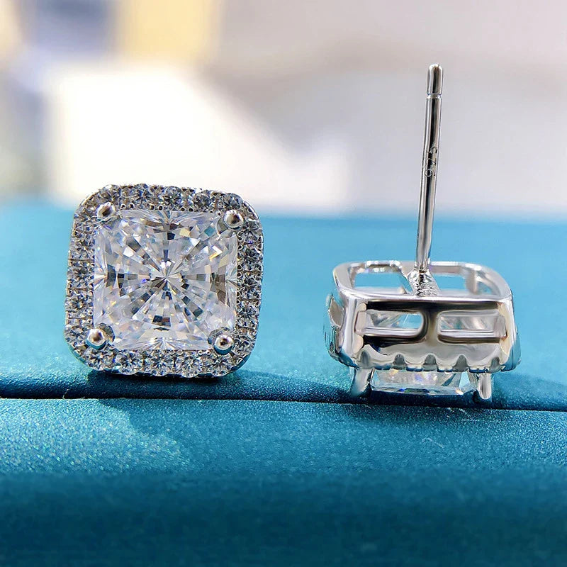 100% 925 Sterling Silver 7*7mm Pink Yellow High Carbon Diamond Stud Earrings For Women Sparkling Wedding Fine Jewelry Gift