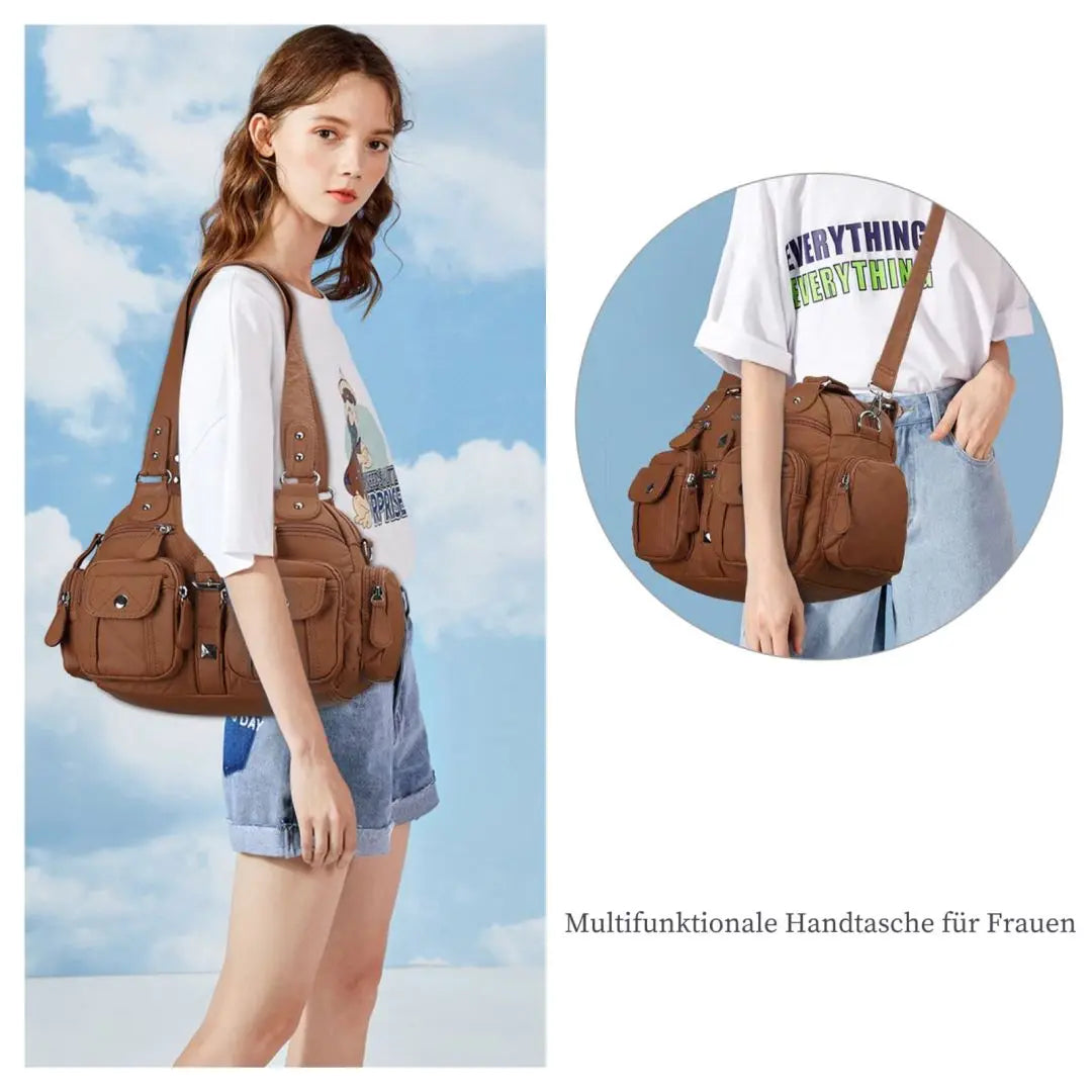 Women Small Handbags Satchel Top-handle Handbag PU Shoulder Bag 8”x11” Dumpling Pack Multi-pockets Shoulder Bag