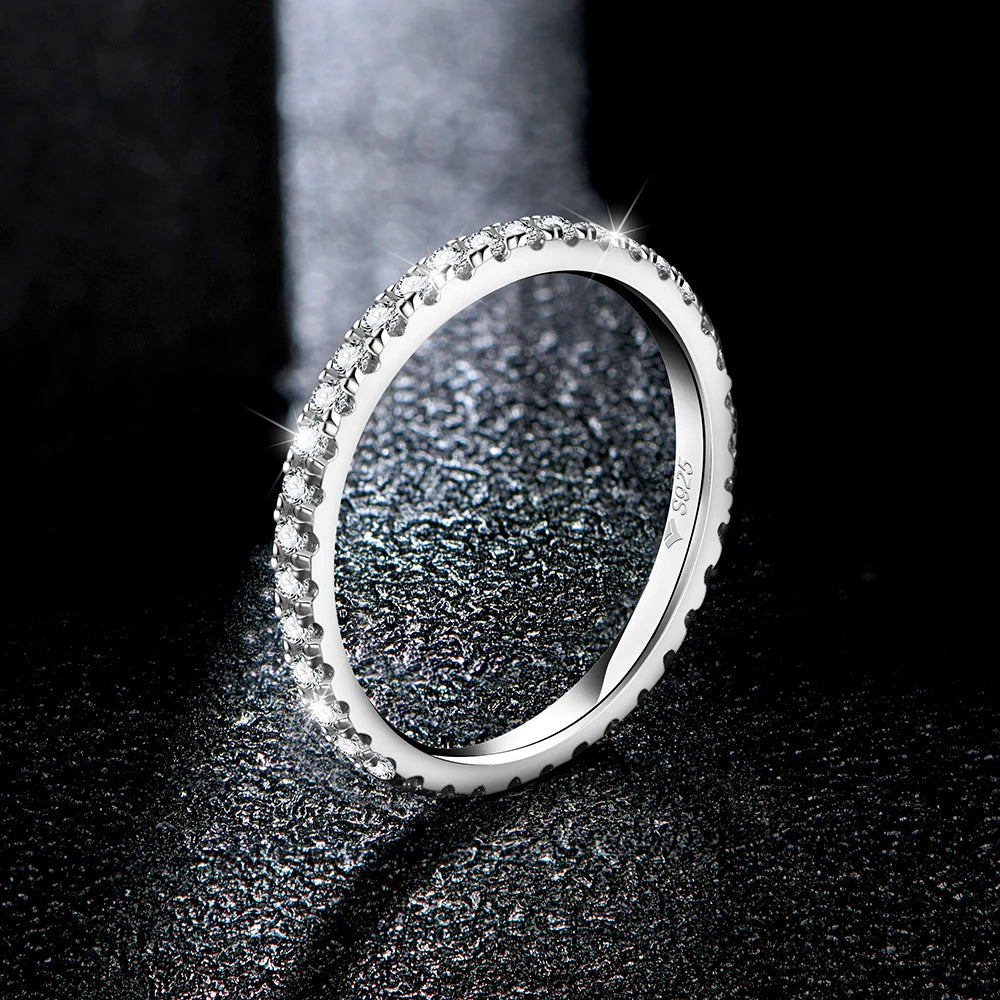 Solid 925 Sterling Silver Rings for Women Moissanite Full Eternity Wedding Band Engagement Wedding Ring Fine Jewelry
