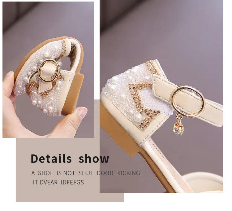 Girls Party Shoes Elegant Rhinestone Fashion Children's Leather Shoes Versatile Sweet Kids Princess Wedding Dress Flats Sandals