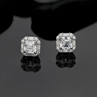 Original Design 6*6mm Asscher High Carbon Diamond Stud Eearrings for Women 2021 Jewelry 925 Sterling Silver Ruby Earrings Gift
