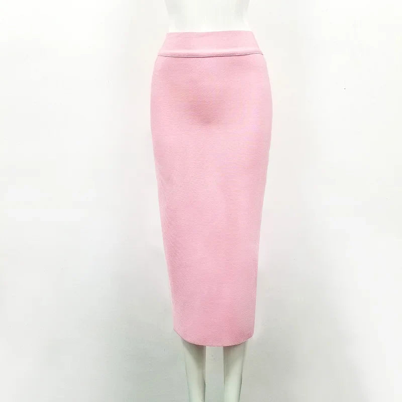Women Candy Color Sexy Neon Green Brown Orange Yellow Knee Length Bandage Pencil Skirt 2020 Designer Skirt Faldas 78cm