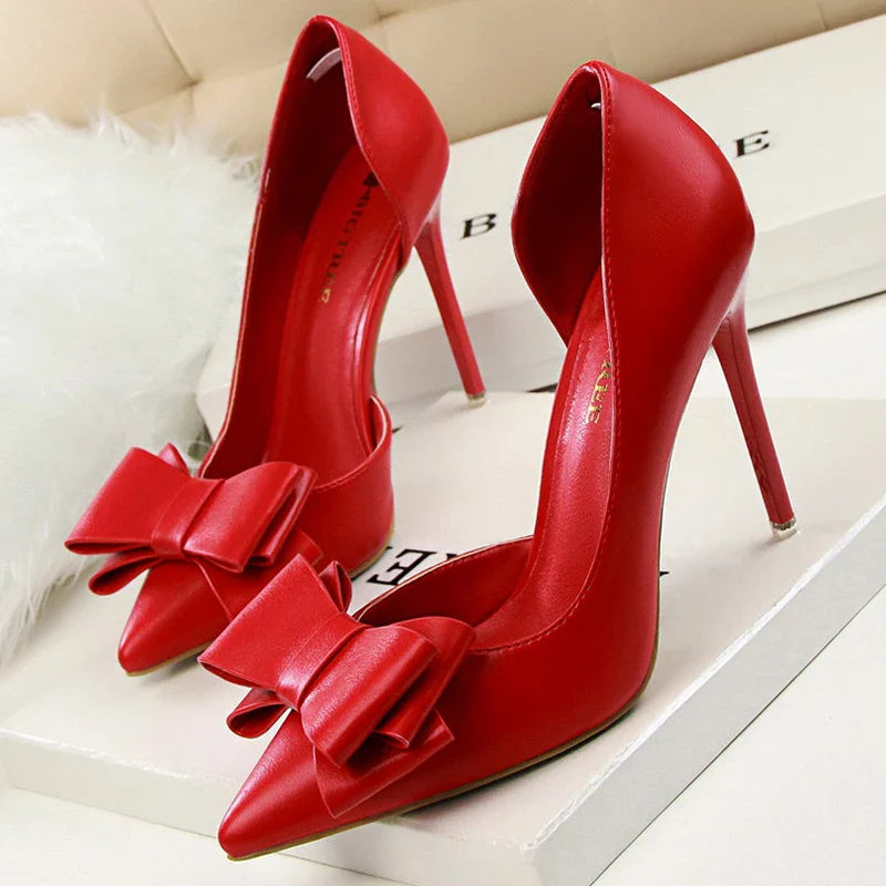 Shoes Bow-knot Woman Pumps Stiletto 10.5 Cm Women Basic Pump Pointed Toe Classic Pumps Sexy High Heels Women Shoes 2026