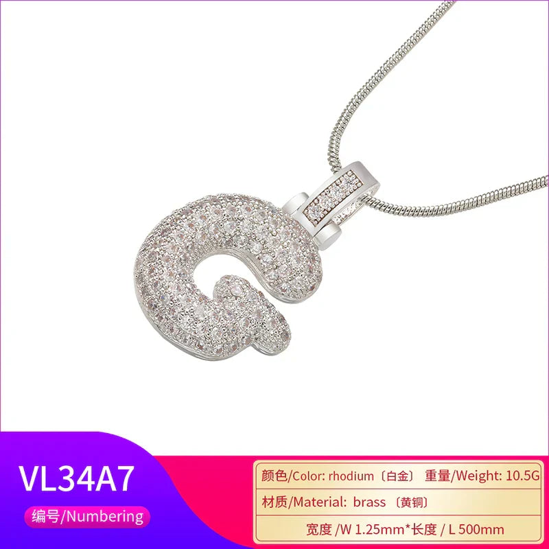 1.25x500mm Fat and lovely crystal brass silver color  letter necklace for women friends birthday gift model: VL34