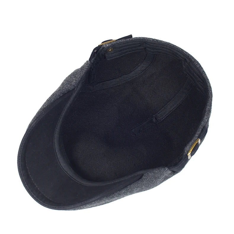 Big Size Newsboy Cap Men Winter Wool Thick Warm Vintage Herringbone Casual