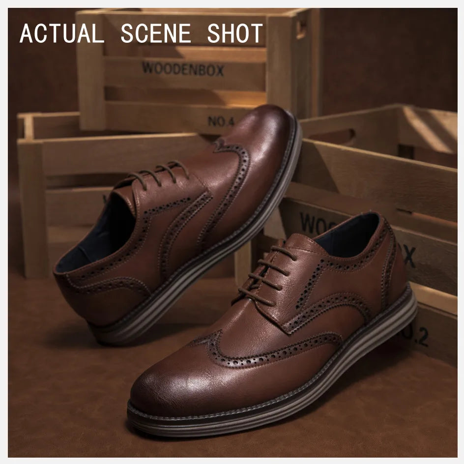 Sapatos Sociais Masculinos de Couro Genuíno Sapatos Casuais Confortáveis Masculinos Sapatos de Trabalho de Escritório Elegantes com Cadarço Masculinos