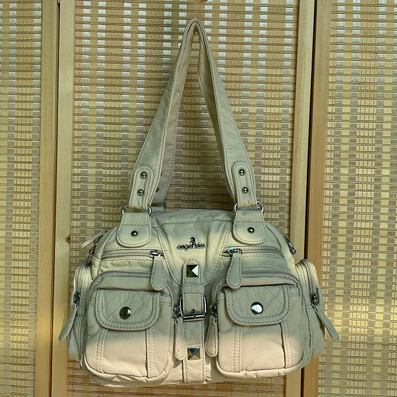 Women Small Handbags Satchel Top-handle Handbag PU Shoulder Bag 8”x11” Dumpling Pack Multi-pockets Shoulder Bag