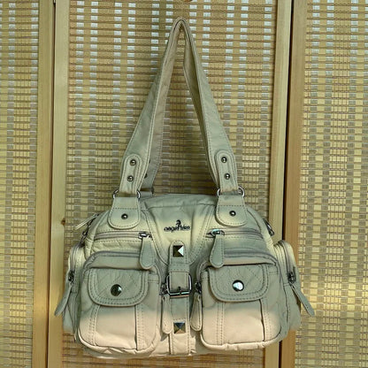 Women Small Handbags Satchel Top-handle Handbag PU Shoulder Bag 8”x11” Dumpling Pack Multi-pockets Shoulder Bag