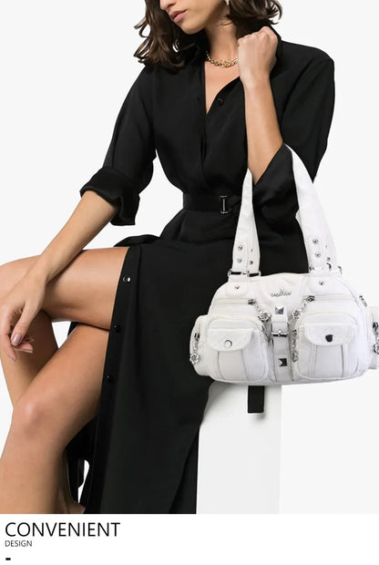 Women Small Handbags Satchel Top-handle Handbag PU Shoulder Bag 8”x11” Dumpling Pack Multi-pockets Shoulder Bag