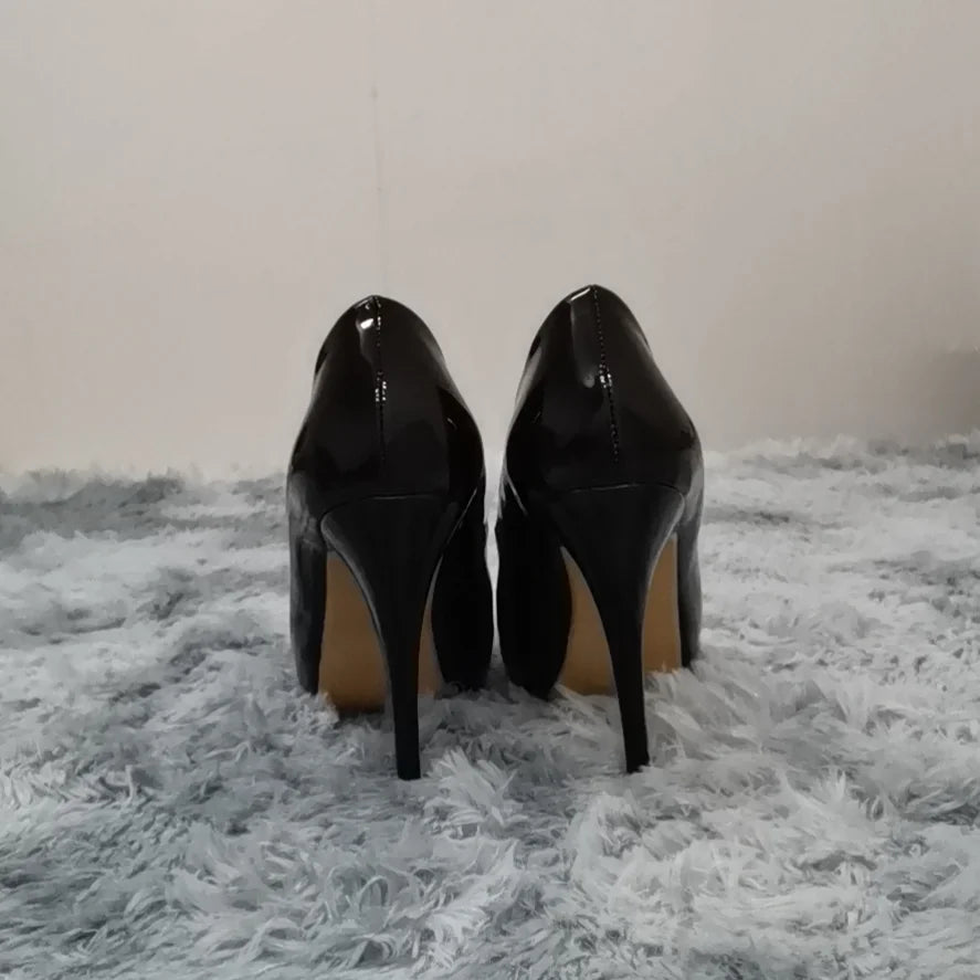 Women Pumps Sexy Open Toe 12cm Thin Heel Platform Patent Leather High Heels Gladiator Party Dress Wedding Shoes
