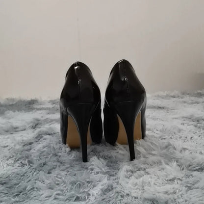 Women Pumps Sexy Open Toe 12cm Thin Heel Platform Patent Leather High Heels Gladiator Party Dress Wedding Shoes