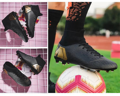 New Futstal FG/TF Orange Soccer Boots For Men High Top Men Soccer Cleats Football Trainers Men Sport Shoes zapatillas de futbol