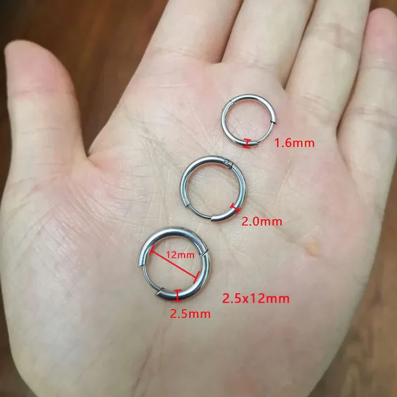 10pcs/lot Stainless Steel Hoop Earrings 2.5mm 2.0mm Thick for Men Women Blue Black Gold Colorful Round Circle Earring Wholesale