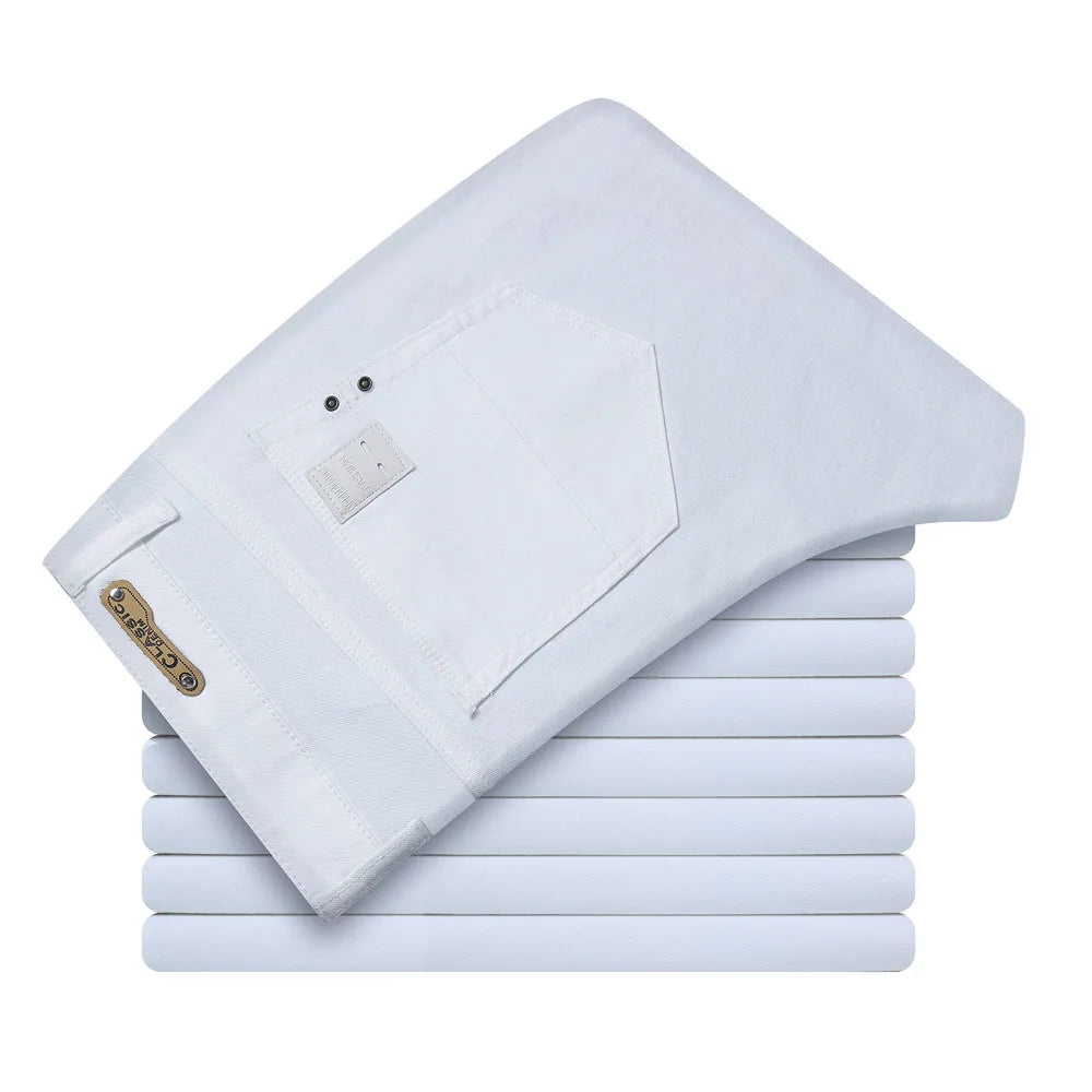 Men White Jeans Fashion Casual Classic Style Slim Fit Soft Trousers Male Advanced Stretch Pants