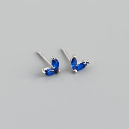 925 Sterling Silver Fashion Korean Chic Blue Horse Eye Zircon Stud Earrings for Women Teen Simple Color Piercing Jewelry