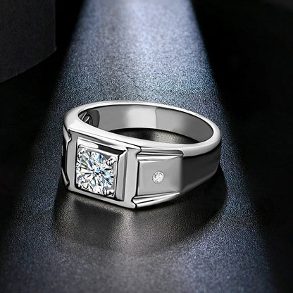 1CT D Color 6.5mm Moissanite Diamond Men Ring Design Men Ring 100% 925 Sterling Silver Party Ring Father's Day Gift