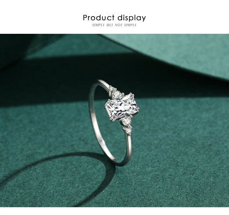 Rectangle Dazzling Ring Solid 925 Sterling Silver Clear Cubic Zirconia Finger Rings For Women Wedding Fine Jewelry Anel