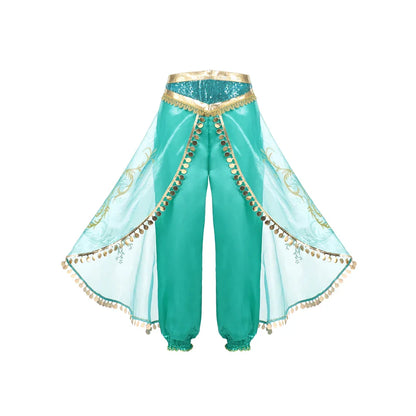 Jasmine Princess Dress Princess Dress Up Of Aladdin The Magic Lamp Costume Girls Birthday Party Halloween Fantasy Top Pants
