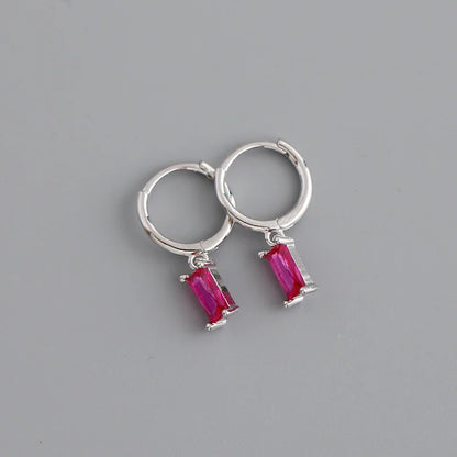 925 Sterling Silver Colorful Square Shiny Zircon Beads Piercing Stud Earrings for Women Fashion Gothic Exquisite Jewelry