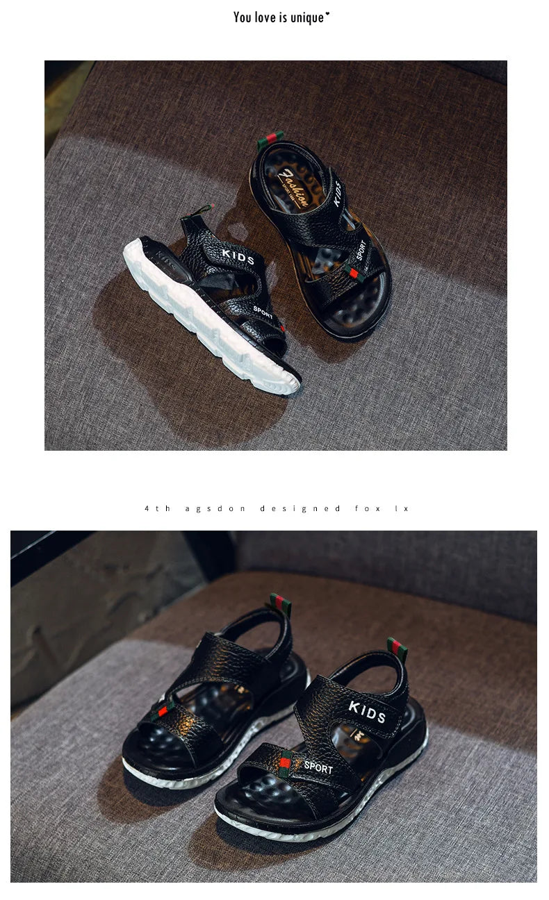 Children Sandals 2023 Summer New Fashion Boys Geniune Leather Sandals Kids Soft Bottom Non-slip Beach Sandals