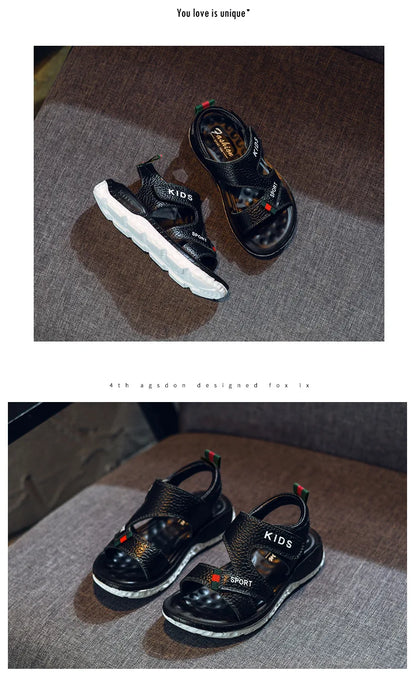 Children Sandals 2023 Summer New Fashion Boys Geniune Leather Sandals Kids Soft Bottom Non-slip Beach Sandals