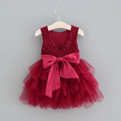 Summer Princess Dresses for Girl Lace Tulle Party Wedding Dress With Sash Baby Clothes 1-6Y E1953