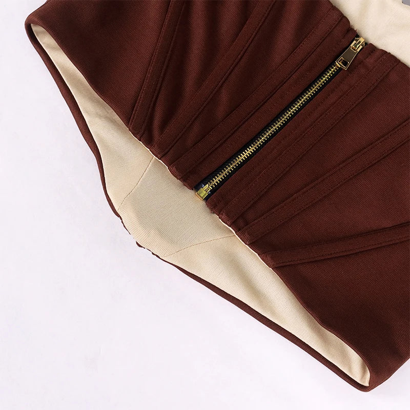 NewAsia Boning Corset Top Zipper 2Layer Elastic Solid Color Square Neck Slim Fit Bustier Women Summer Crop Tank Top Fashion Vest