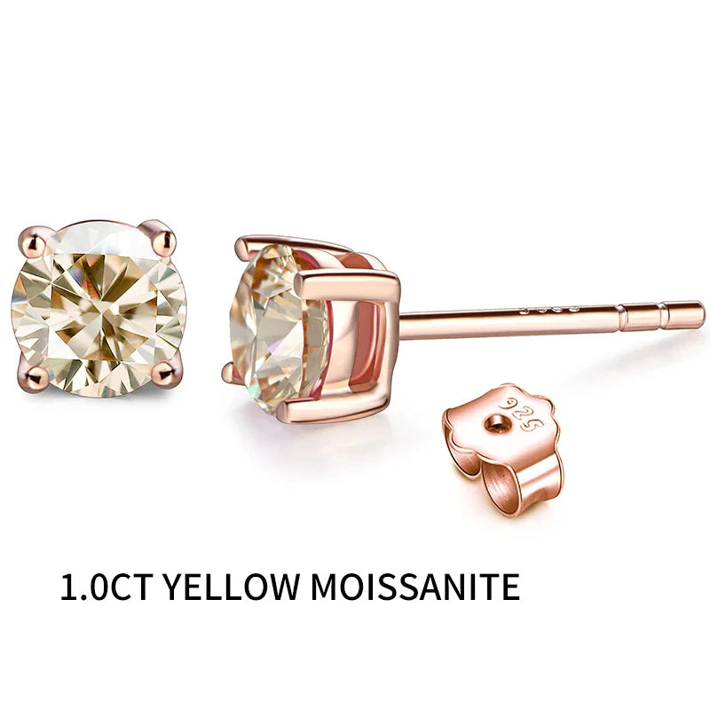 D Color Moissanite 1CT Gemstone 750 Rose Gold 18K Plated Stud Earrings for Women Solid 18K Gold Solitaire Fine Jewelry
