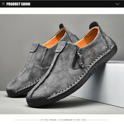 Handmade Leather Men Shoes Casual Slip On Loafers Breathable Leather Shoes Men FlatsTooling Shoes Plus Size