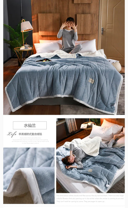 Super Soft Warm Throw Blanket Three-Layer Thick Velvet Solid Color Bedspread Coral Fleece Home Throws Adult Bed Cover Winter