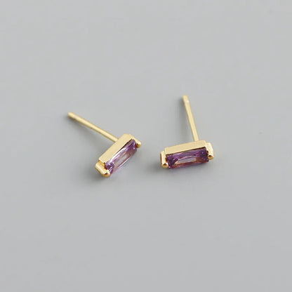 925 Sterling Silver Colorful Square Shiny Zircon Beads Piercing Stud Earrings for Women Fashion Gothic Exquisite Jewelry