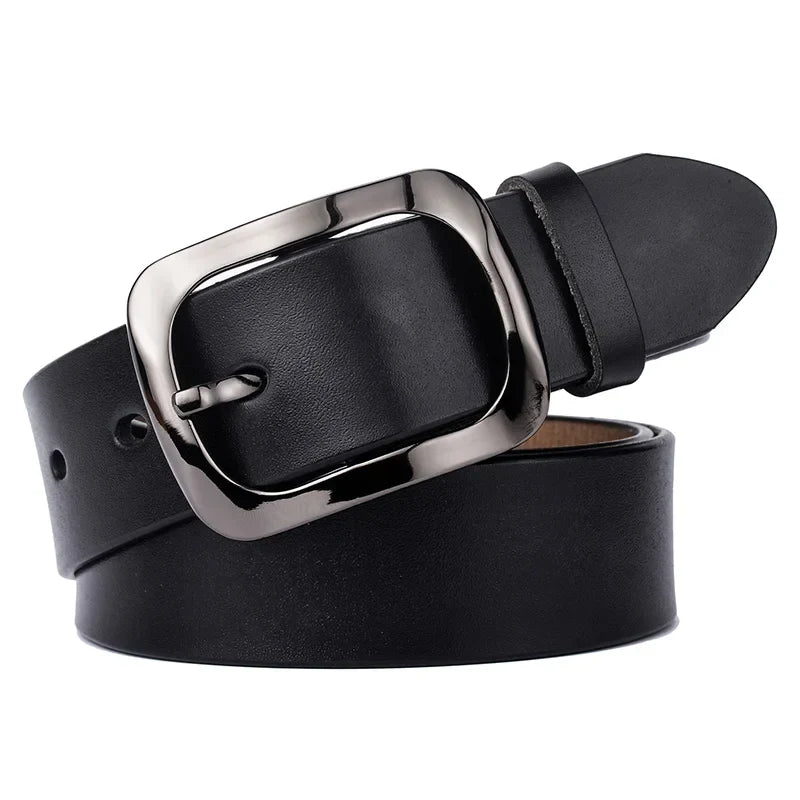3.2cm Genuine Leather Belt for Women Natural Cowhide Metal Buckle Casual Jeans Trousers Belt Female Waistband Gifts