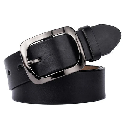 3.2cm Genuine Leather Belt for Women Natural Cowhide Metal Buckle Casual Jeans Trousers Belt Female Waistband Gifts