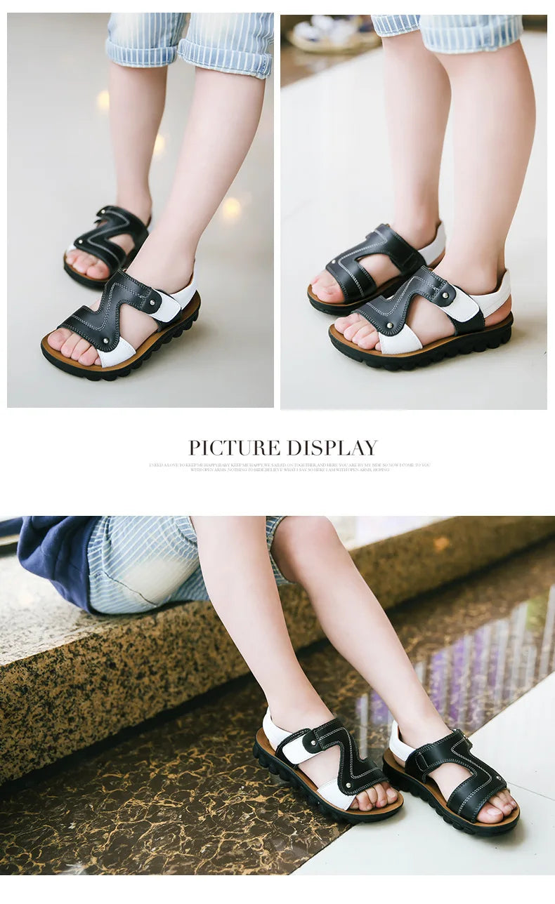 Children Sandals 2023 Summer New Fashion Boys Geniune Leather Sandals Kids Soft Bottom Non-slip Beach Sandals