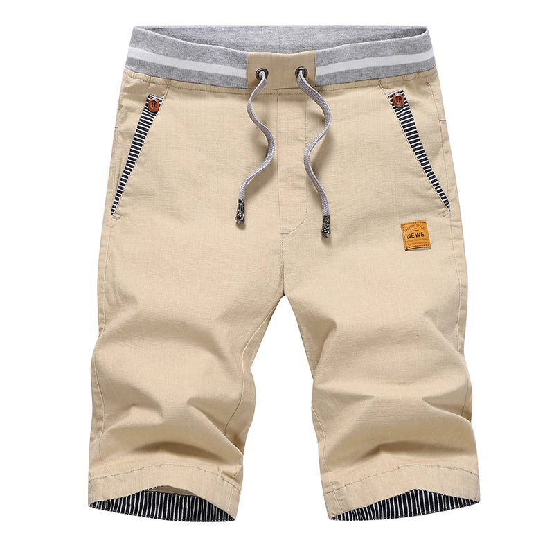 2025 Summer Casual Shorts Men Cotton Cargo Shorts Elastic Waist Drawstring Beach Board Shorts M-4XL Plus size Drop Shipping
