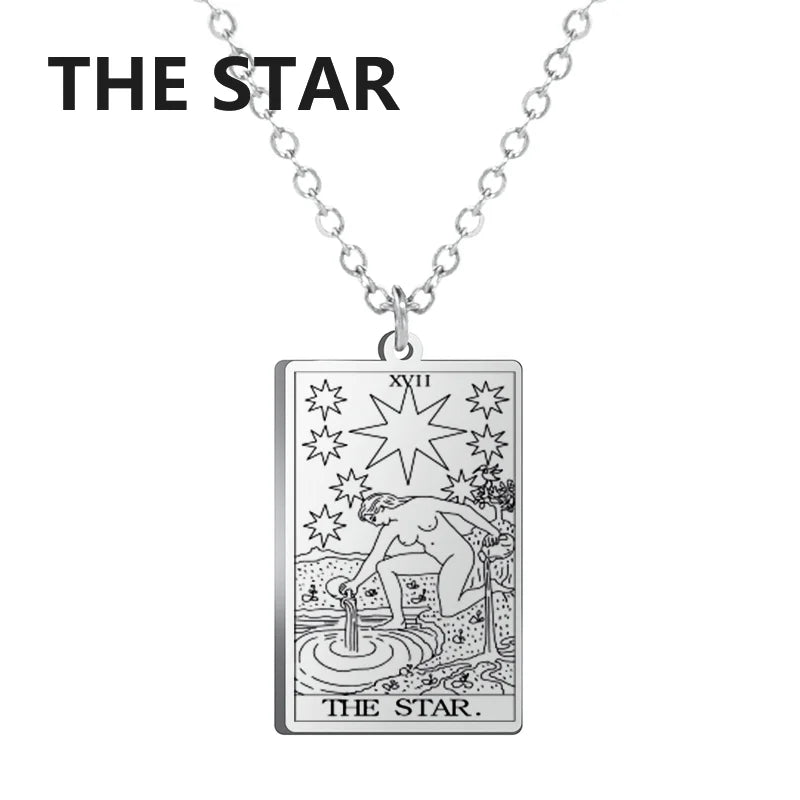 Tarot Cards Necklace Women Stainless Steel Necklace Wealth Amulet Classic Tarot Major Arcana Divination Charm Jewelry