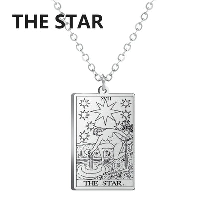 Tarot Cards Necklace Women Stainless Steel Necklace Wealth Amulet Classic Tarot Major Arcana Divination Charm Jewelry